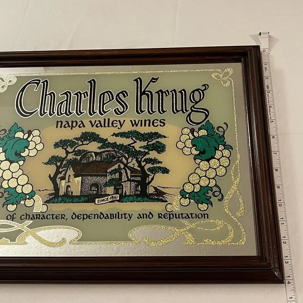 Charles Krug‎ Napa Valley Wines Art SignMirror Framed Rare